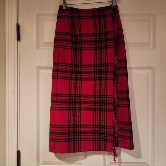 Eddie Bauer vintage wool red and black plaid pencil midi skirt - Picture 1 of 5